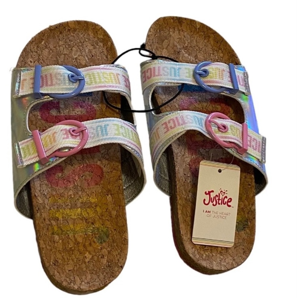 Girls Sandals Justice Size 5 Slip On Footbed Shoes NWT pink pastel